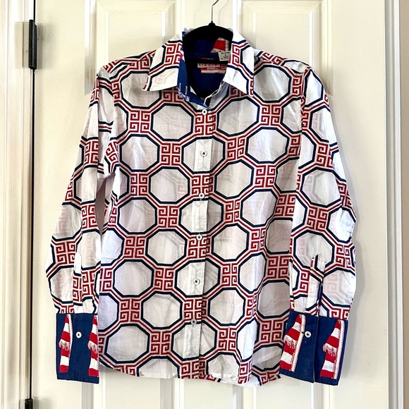 Tizzie Tops - Tizzie Loafers Shirt Button Down Geometric Cotton Shirt